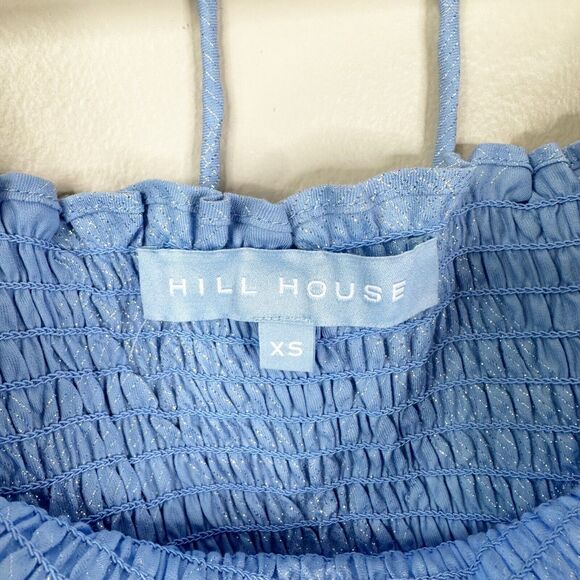 Hill House Size XS The Athena Nap Dress in Light Blue Metallic Glitter Check - Picture 9 of 12